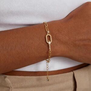 NEW Paperclip 14k Gold Plated Crystal Gold Link Bracelet